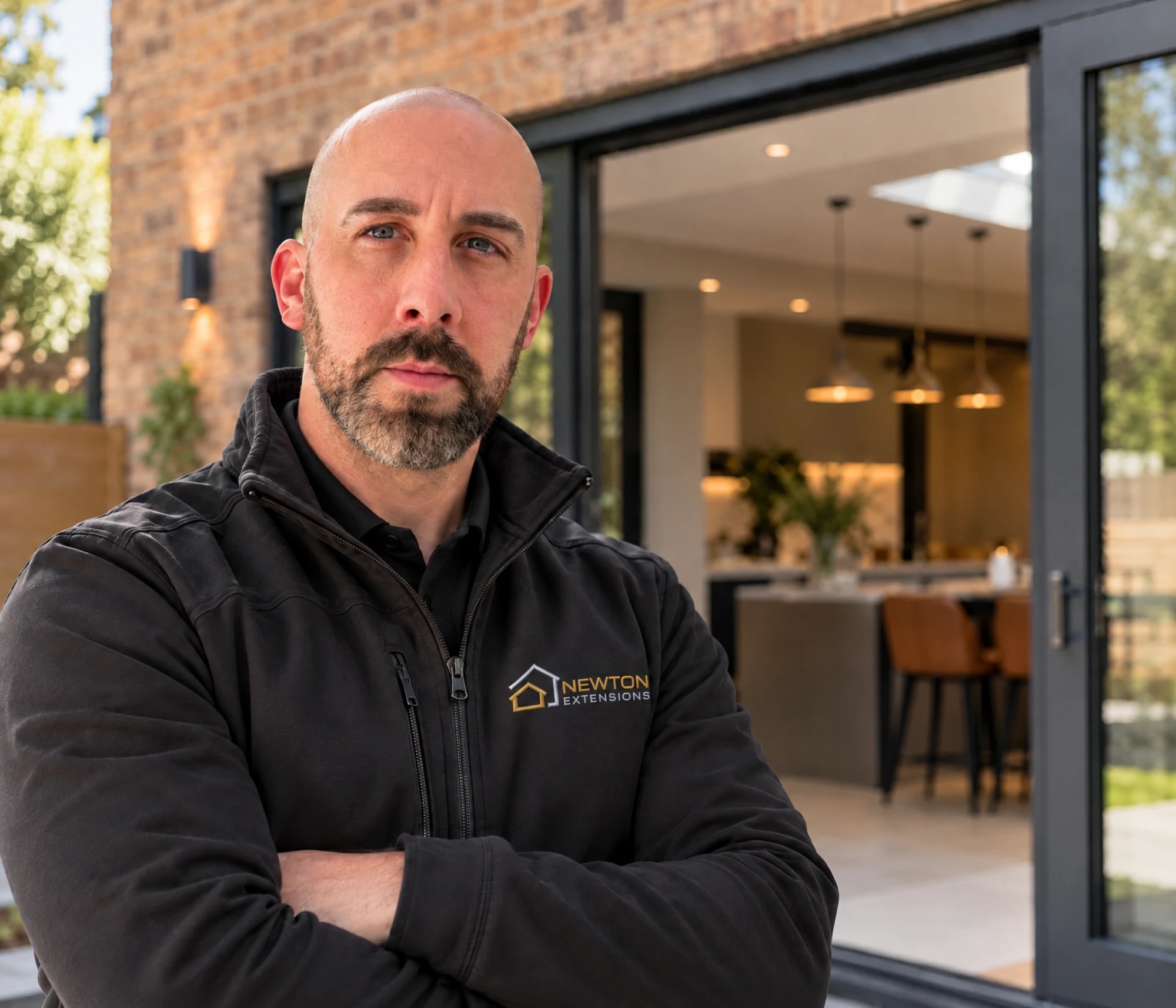 Jermaine Newton, director of Newton Extensions, outside a finished extension